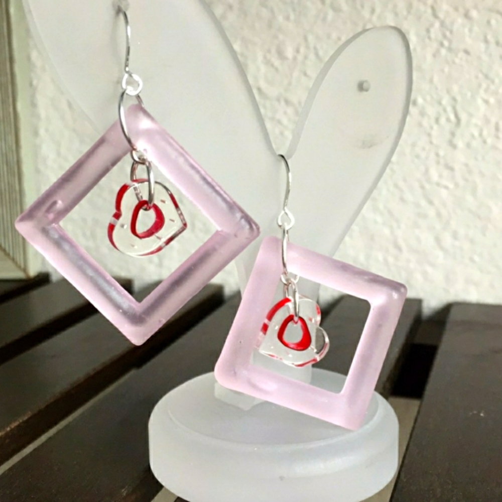 NEW Frosted Glass Heart Earrings